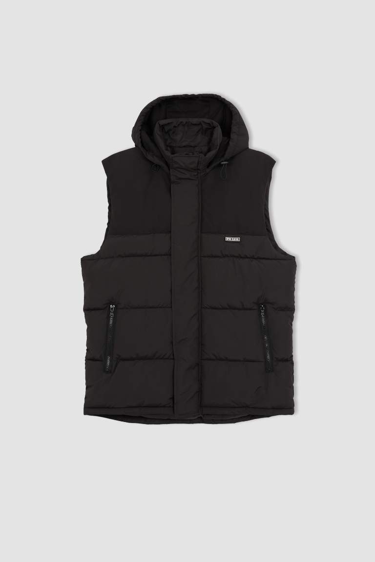 Su İtici Regular Fit Çıkarılabilir Kapüşonlu Fermuarlı Cepli Şişme Yelek