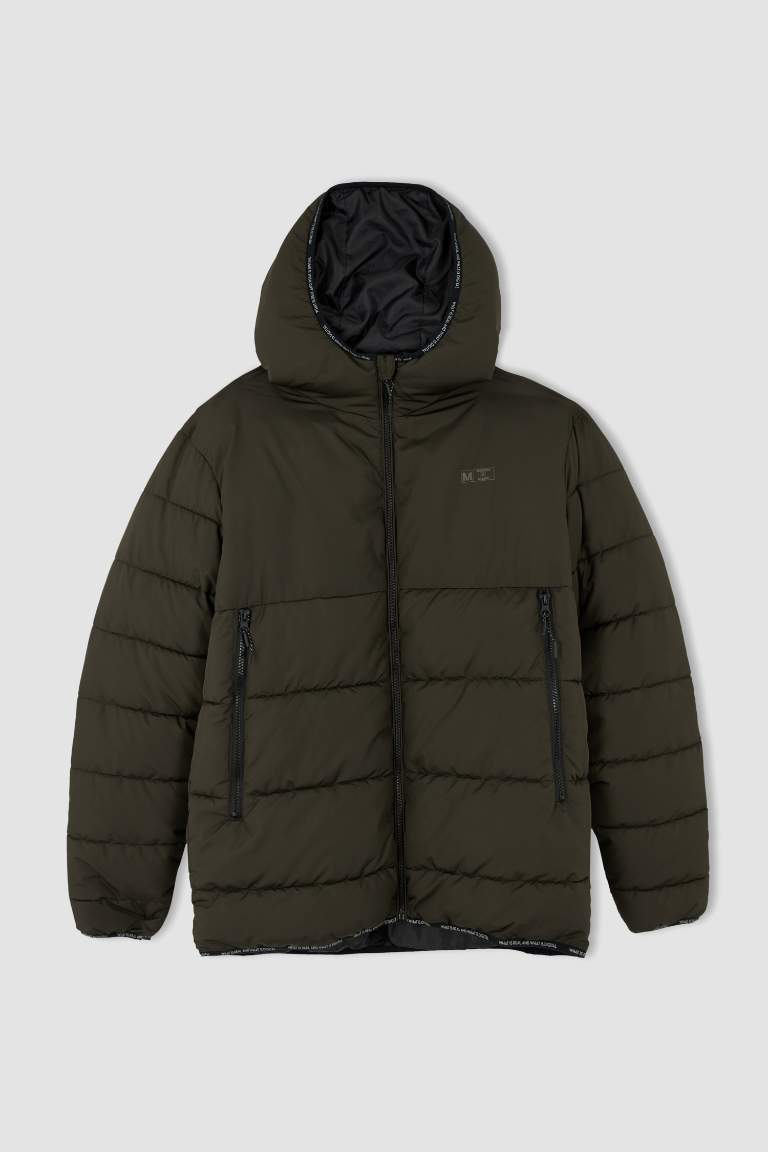 Regular Fit Kapüşonlu Rüzgar Geçirmez Puffer Şişme Mont