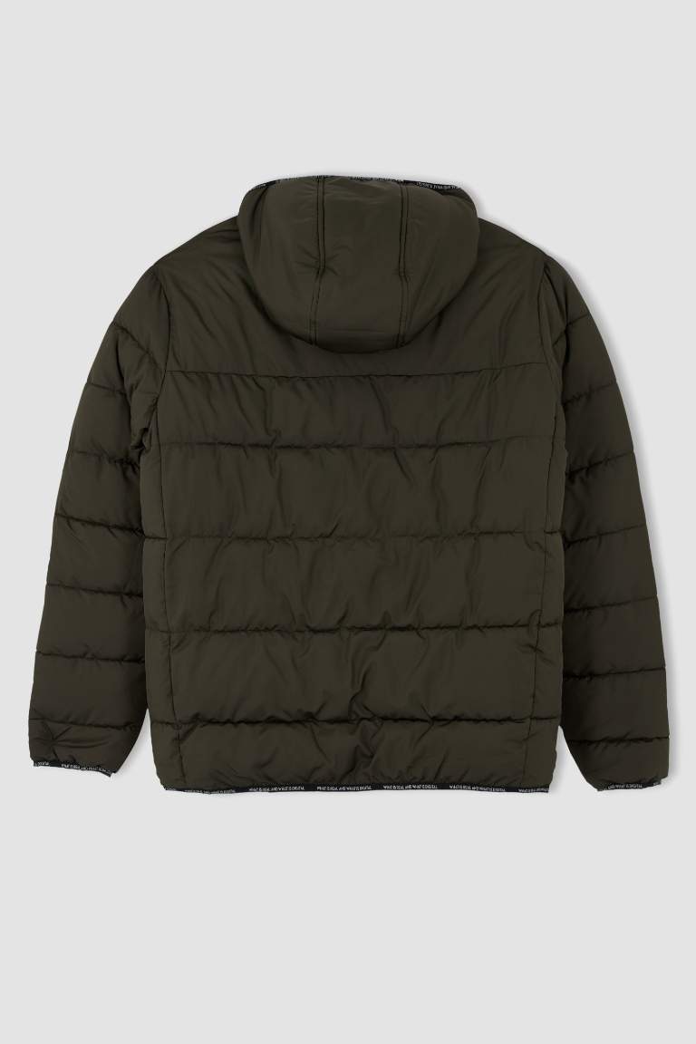 Regular Fit Kapüşonlu Rüzgar Geçirmez Puffer Şişme Mont