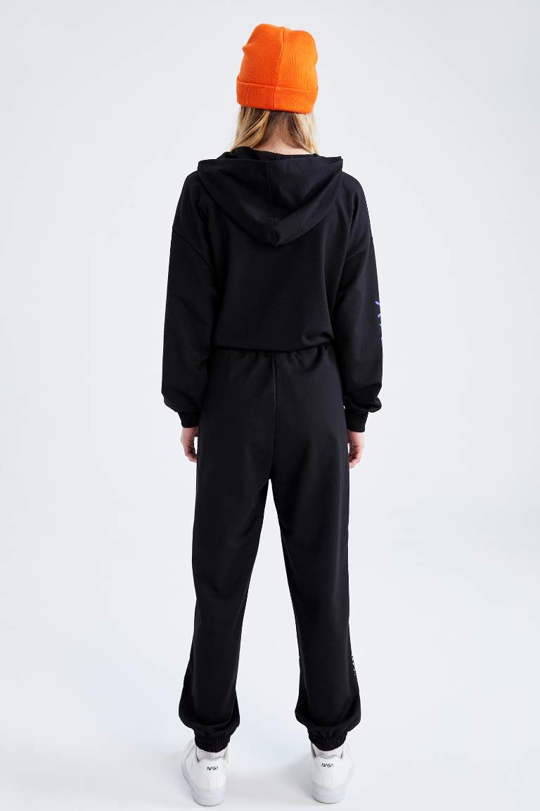 Loose Fit Slogan Printed Jogger Tracksuit Bottom