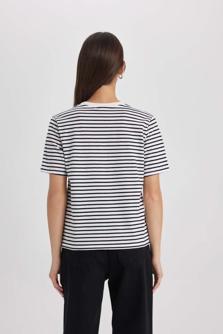 Regular Fit V Neck Striped Basic T-Shirt