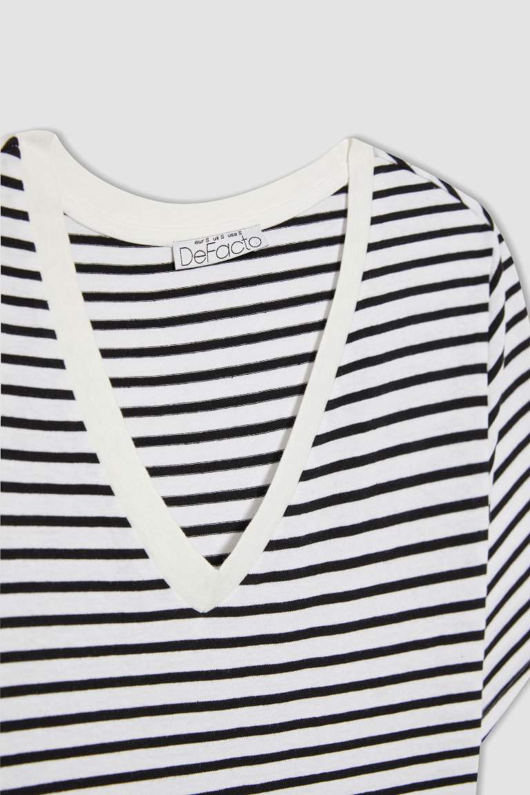 Regular Fit V Neck Striped Basic T-Shirt