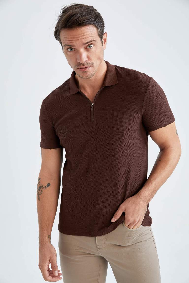 Slim Fit Fermuarlı Polo Yaka Kısa Kollu Tişört