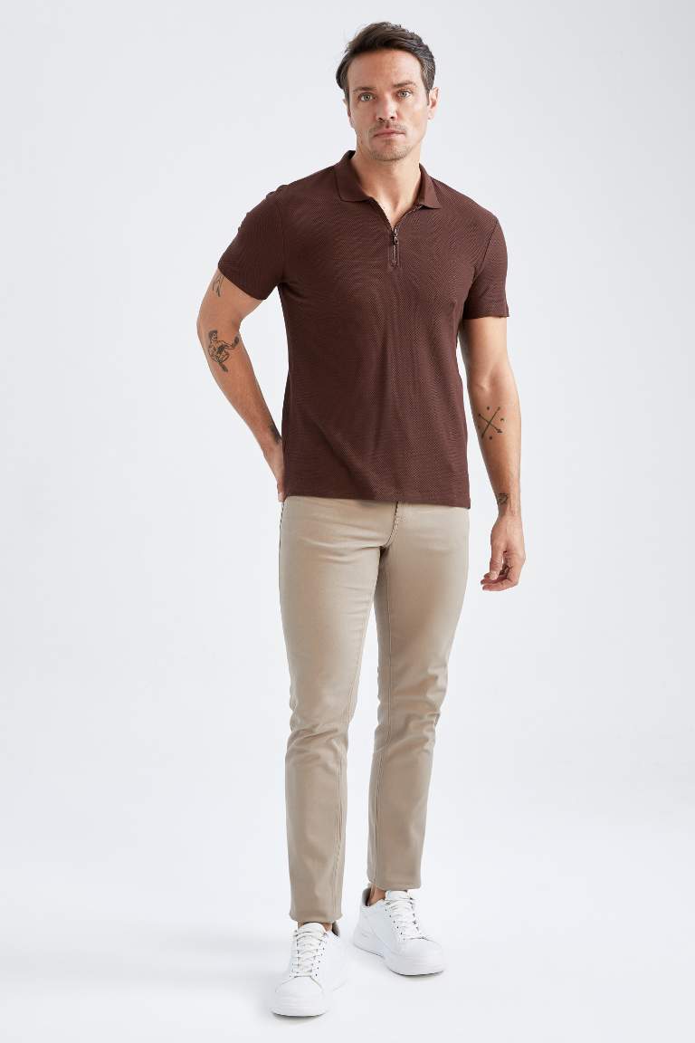 Slim Fit Fermuarlı Polo Yaka Kısa Kollu Tişört
