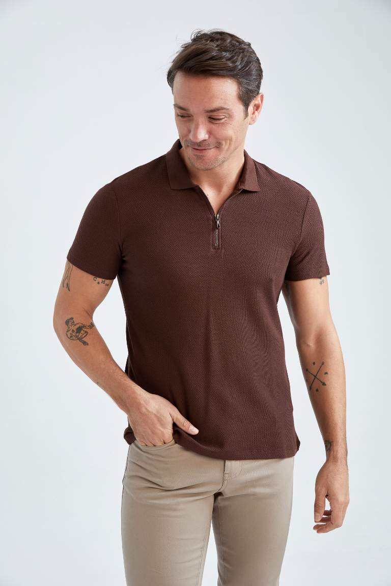 Slim Fit Fermuarlı Polo Yaka Kısa Kollu Tişört