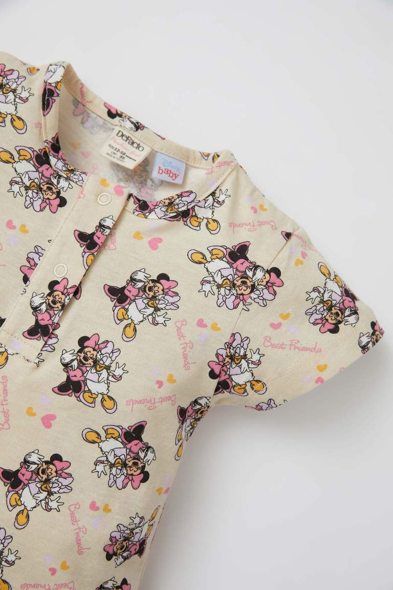 طقم أفرول و بندانا بناتي بيبي من القطن بأكمام قصيرة مرخصة من Minnie Mouse