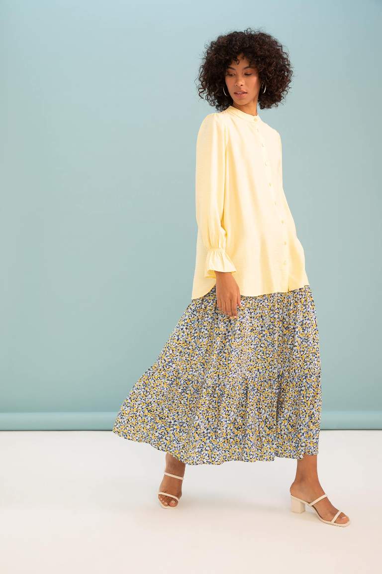 A Kesim Floral Volanlı Maxi Etek