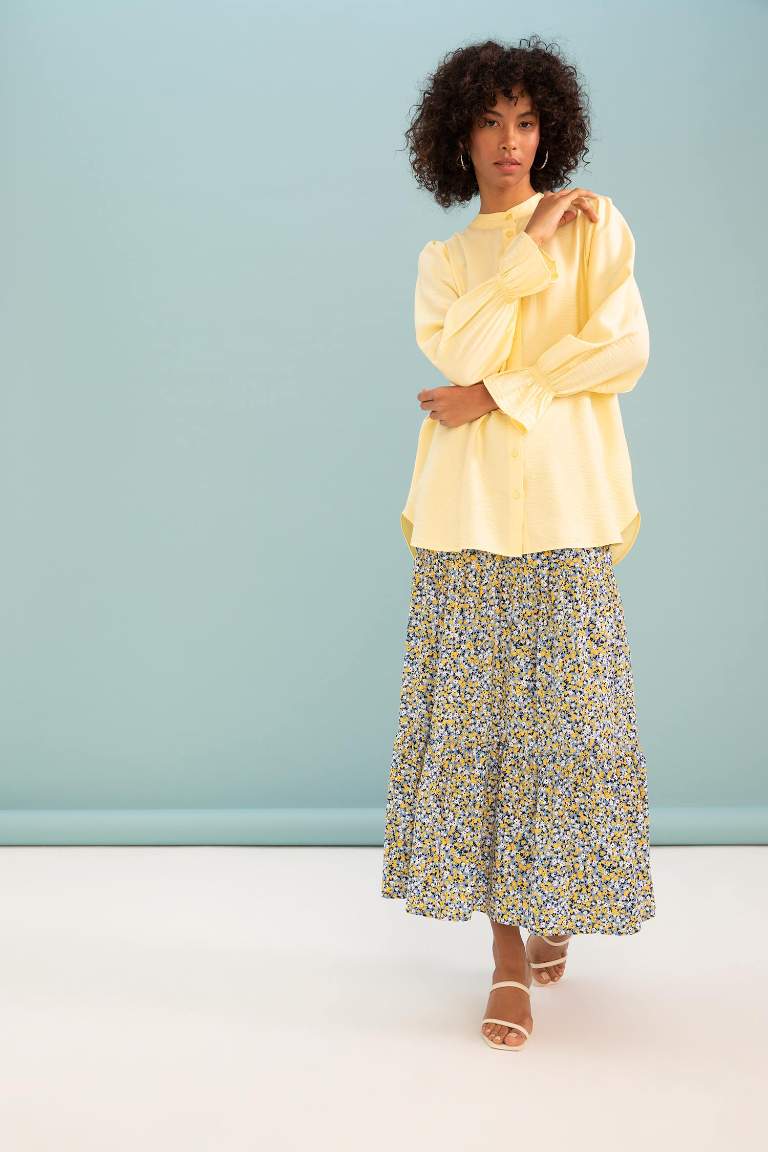 A Kesim Floral Volanlı Maxi Etek