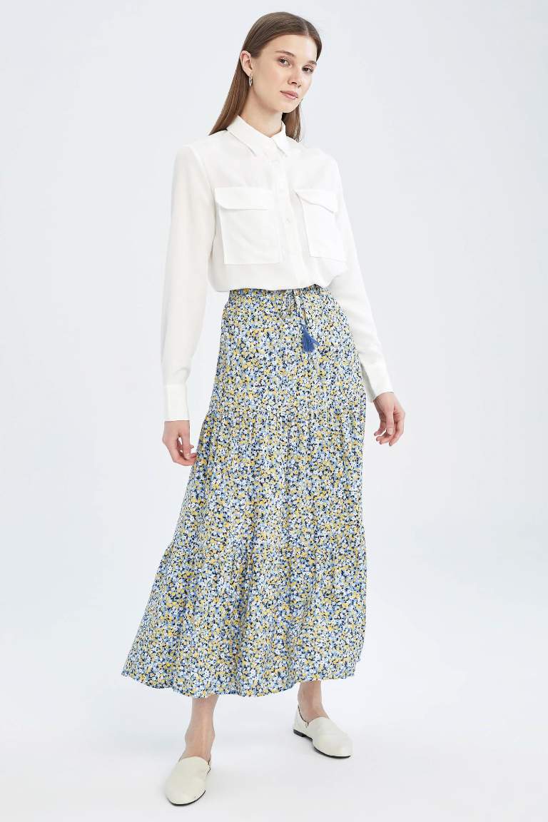 A Kesim Floral Volanlı Maxi Etek