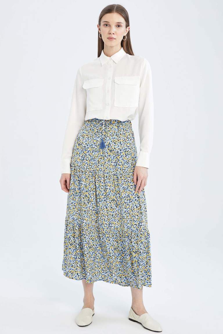 A Kesim Floral Volanlı Maxi Etek