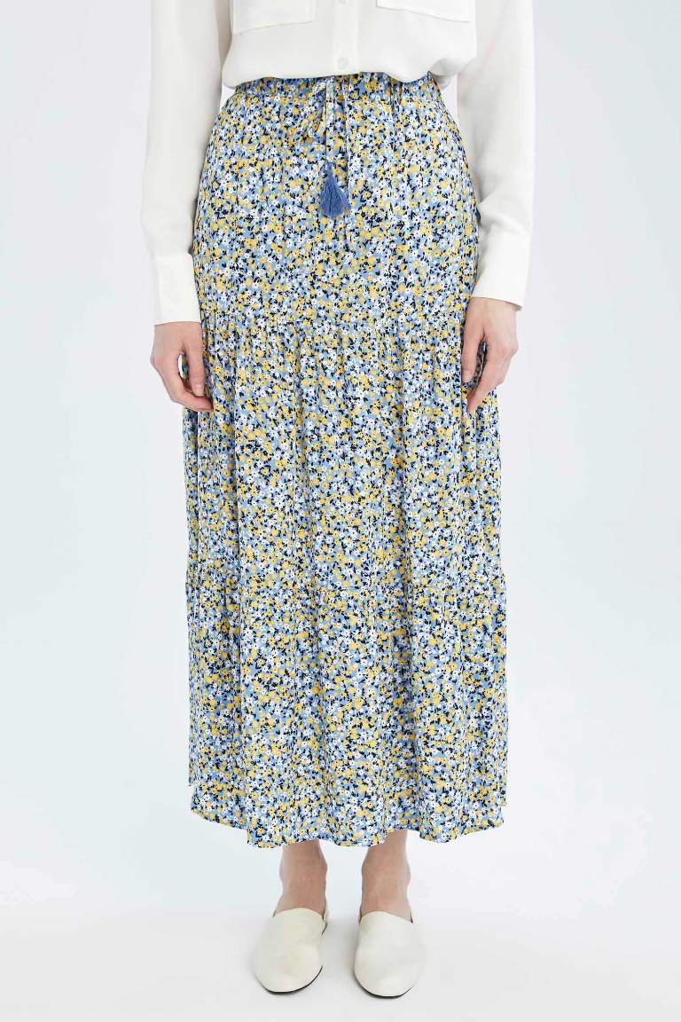 A Kesim Floral Volanlı Maxi Etek