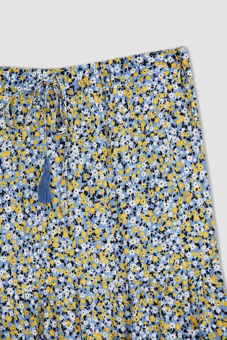 A Kesim Floral Volanlı Maxi Etek