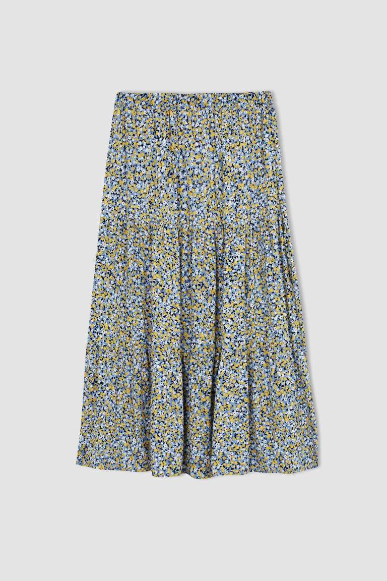 A Kesim Floral Volanlı Maxi Etek