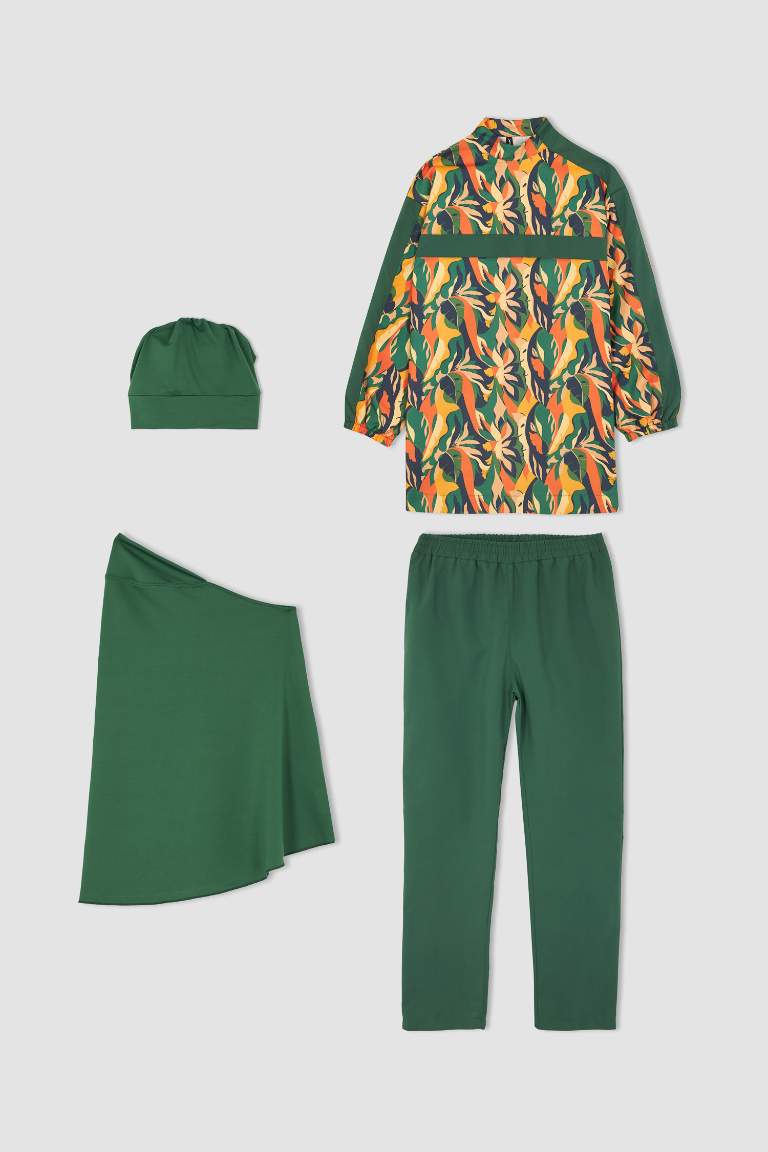 Regular Fit Su İtici Desenli 4'lü Burkini