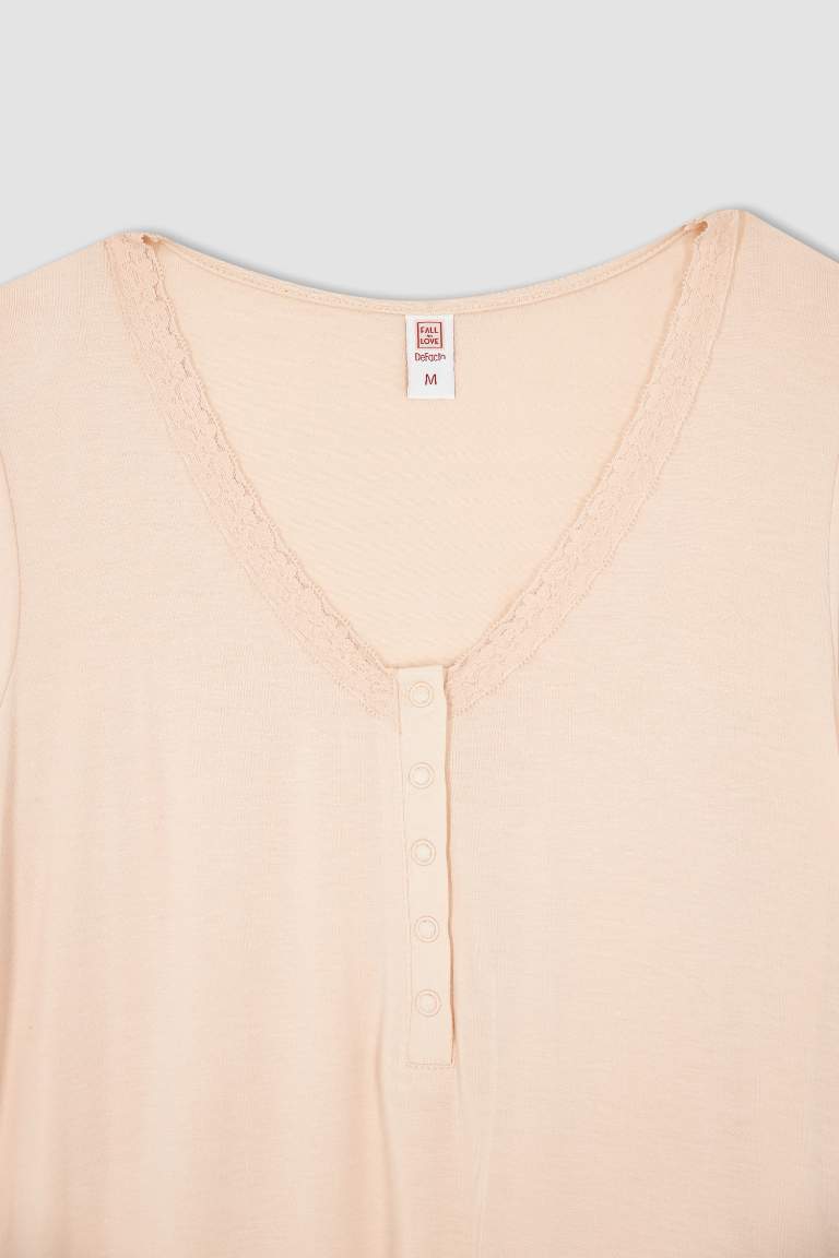 Fall in Love Regular Fit V Yaka Kısa Kollu Hamile Gecelik