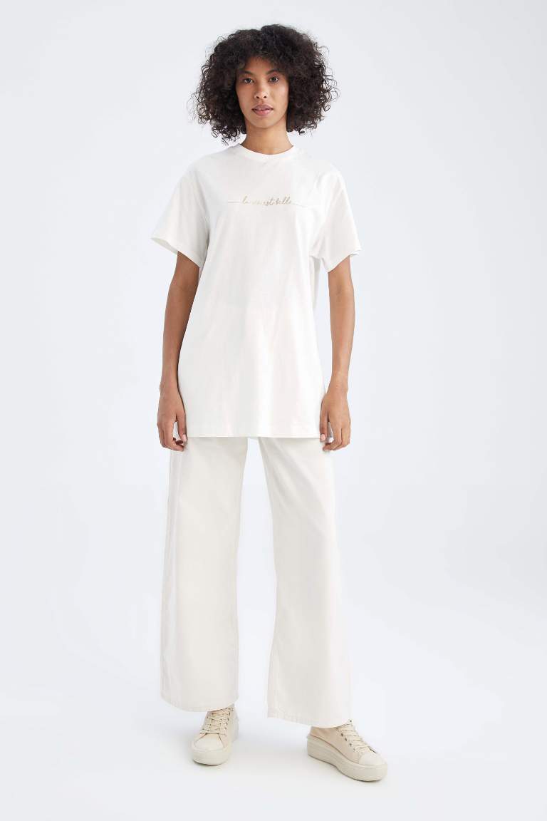 Regular Fit Varak Slogan Baskılı %100 Pamuk Tunik