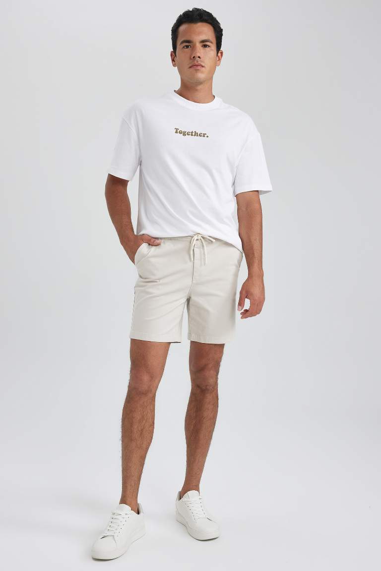 Regular Fit Elastic Waist Cotton Bermuda Shorts