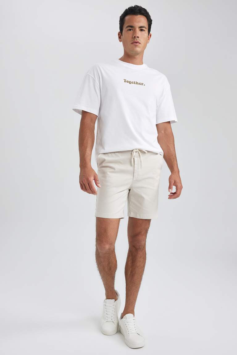 Regular Fit Elastic Waist Cotton Bermuda Shorts