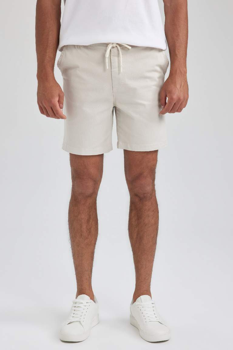 Regular Fit Elastic Waist Cotton Bermuda Shorts