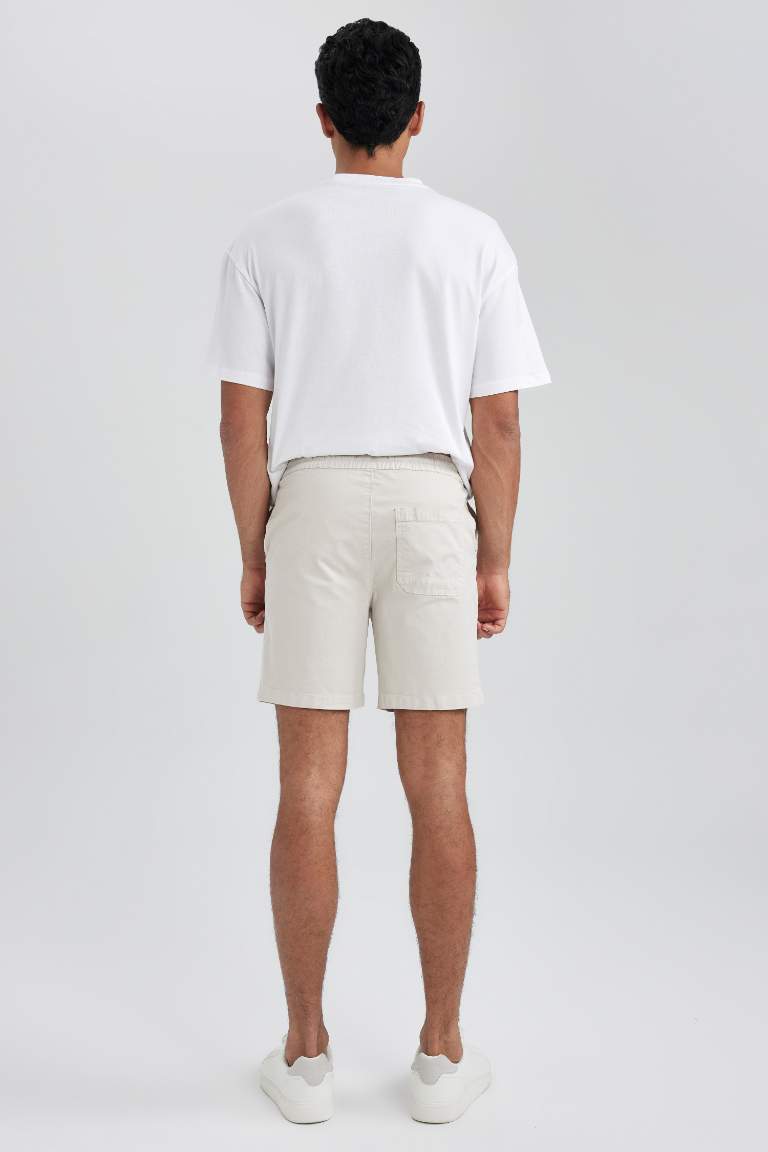 Regular Fit Elastic Waist Cotton Bermuda Shorts