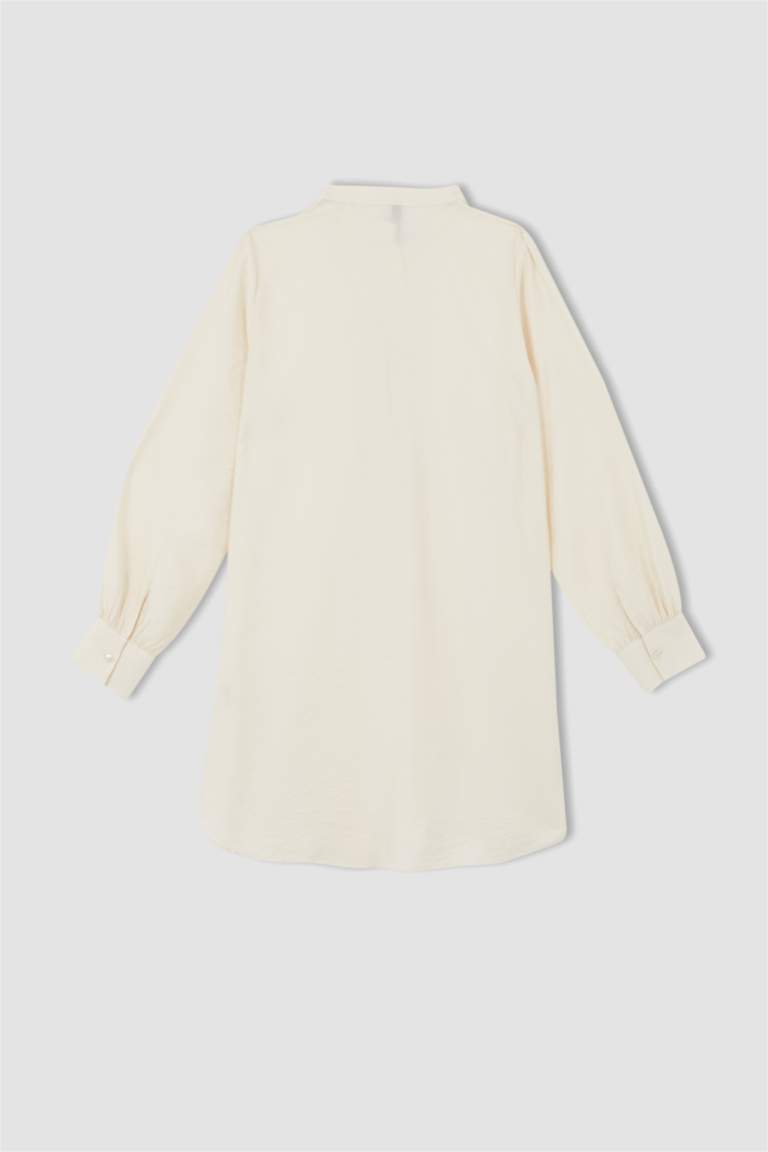 Écru FEMME Tunique Décontractée à Manches Longues Et Détail Noué Au Cou