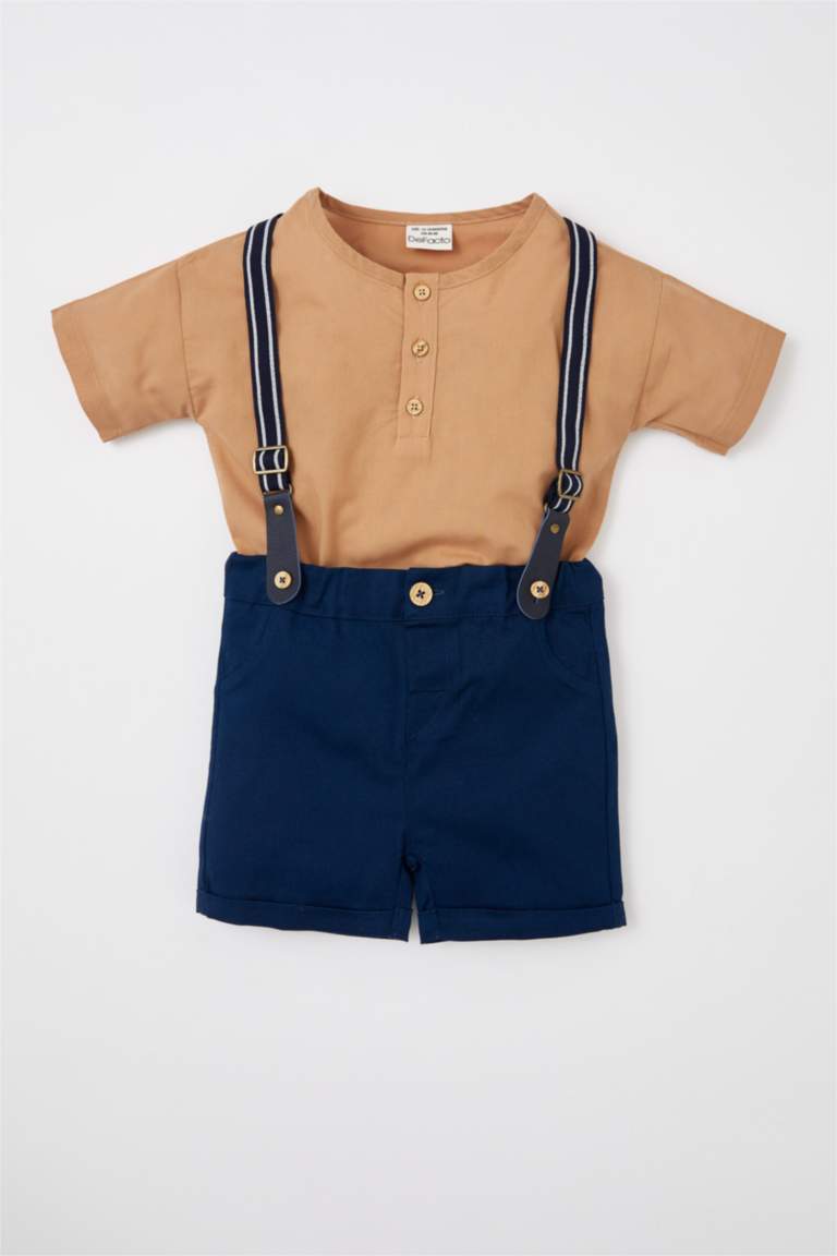 Beige Baby Boy Baby Boy Command Collar Short Sleeve Shirt Shorts Pants