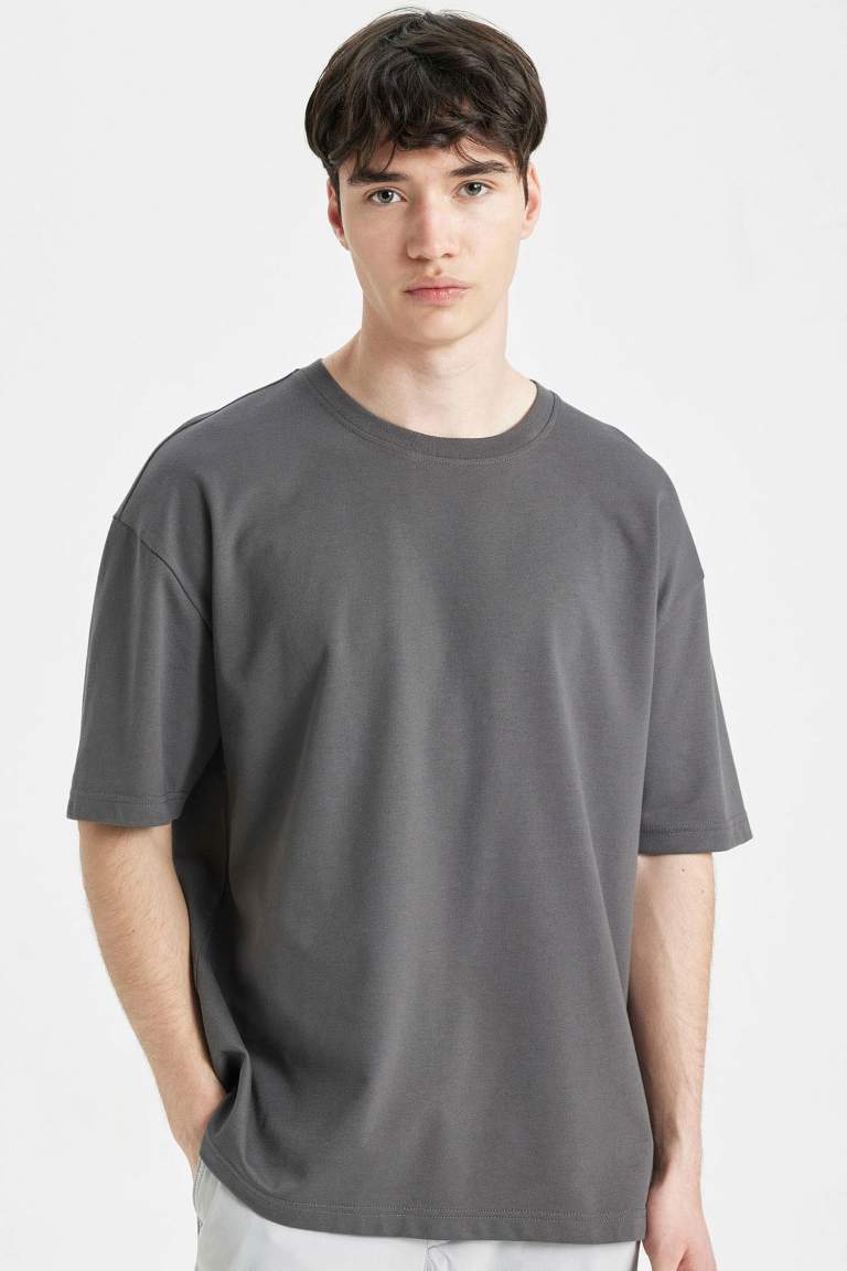 Anthracite Oversize Fit Crew Neck Heavy Fabric Basic T-Shirt