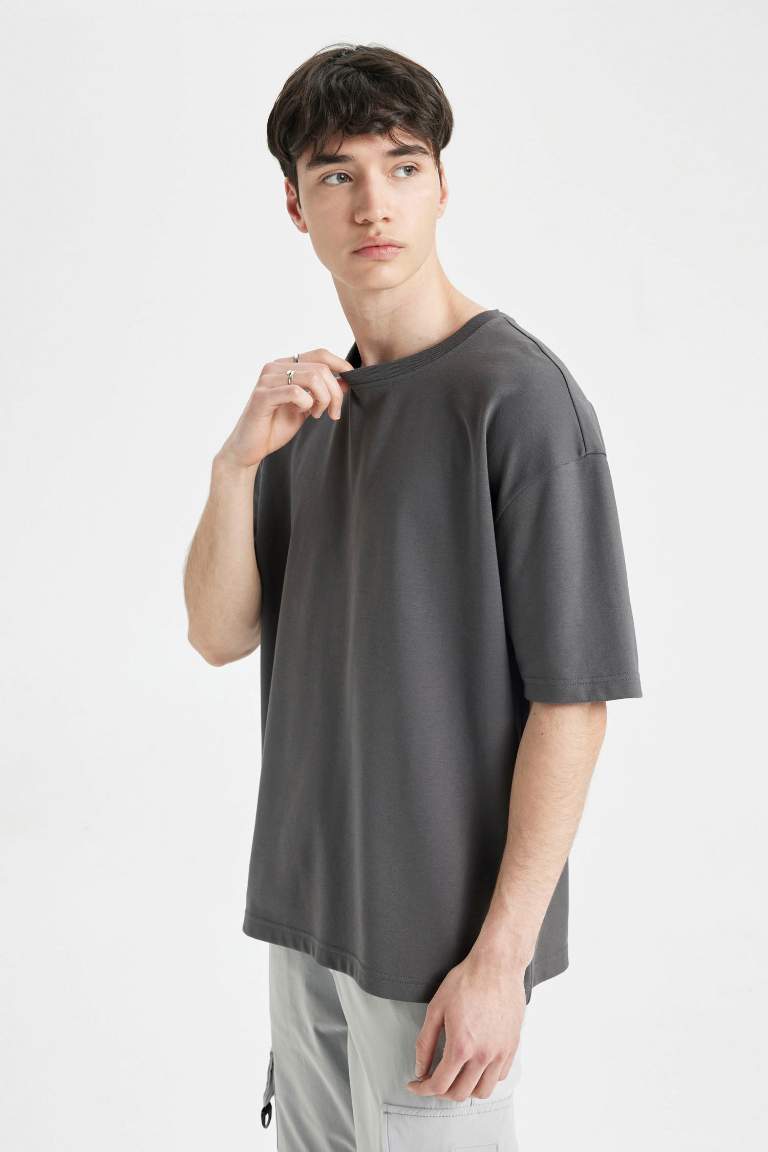 Anthracite Oversize Fit Crew Neck Heavy Fabric Basic T-Shirt