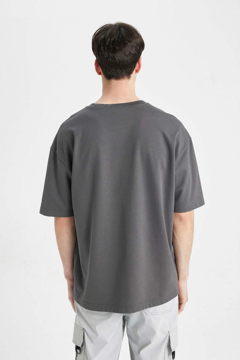 Anthracite Oversize Fit Crew Neck Heavy Fabric Basic T-Shirt