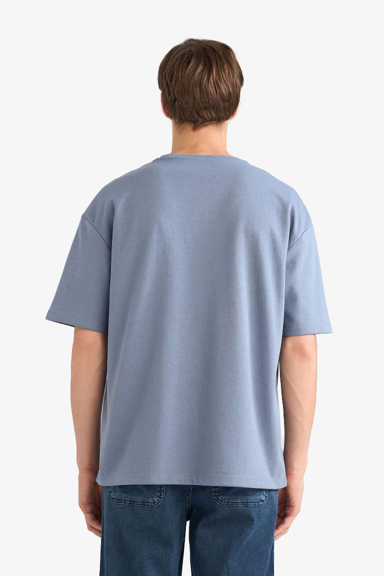 Oversize Geniş Kalıp Bisiklet Yaka Ağır Kumaş Basic Düz Kısa Kollu Tişört
