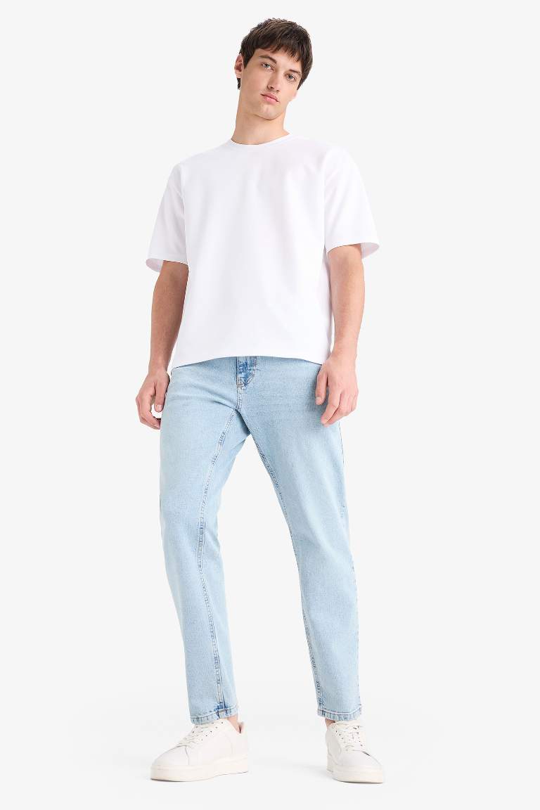 Oversize Geniş Kalıp Ütü Gerektirmeyen Bisiklet Yaka Kısa Kollu Basic Düz Ağır Kumaş Beyaz Tişört