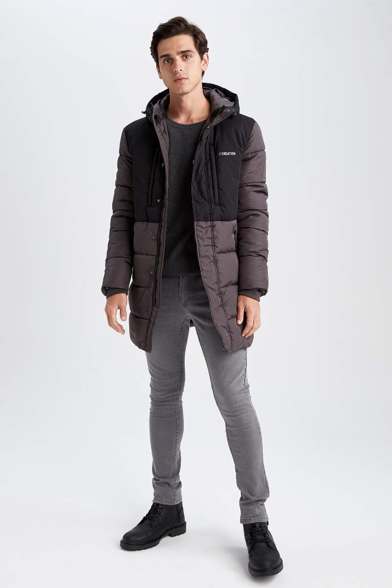 Su Geçirmez Rüzgar Geçirmez Slim Fit Kapüşonlu Suni Kürklü Mont