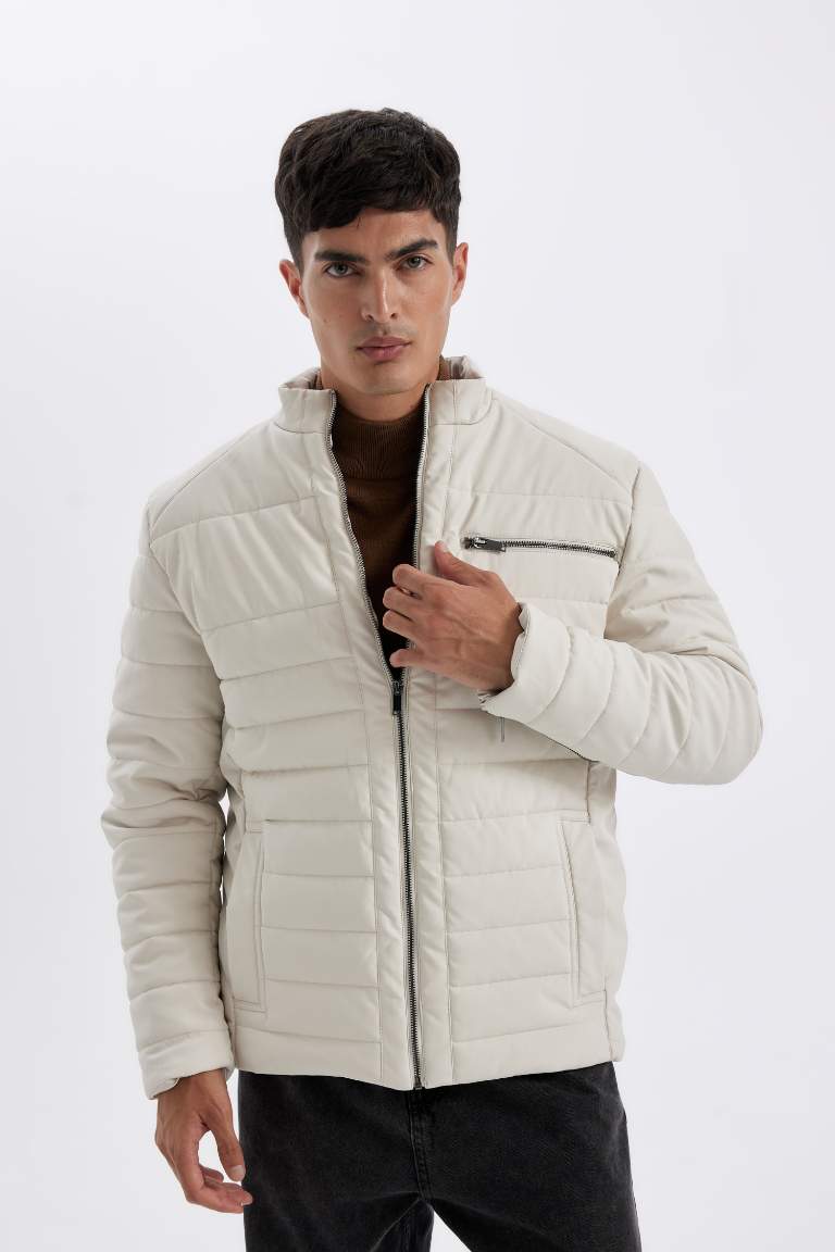 Su Geçirmez Slim Fit Dar Kesim Dik Yaka Fermuarlı İç Cepli Sunş Deri Ceket Mont