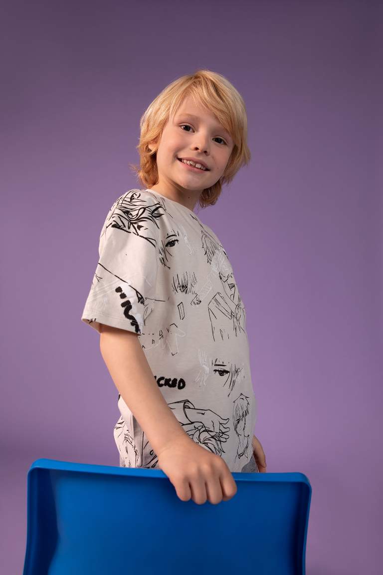 Boy Oversize Fit Short Sleeve Anime Print T-Shirt