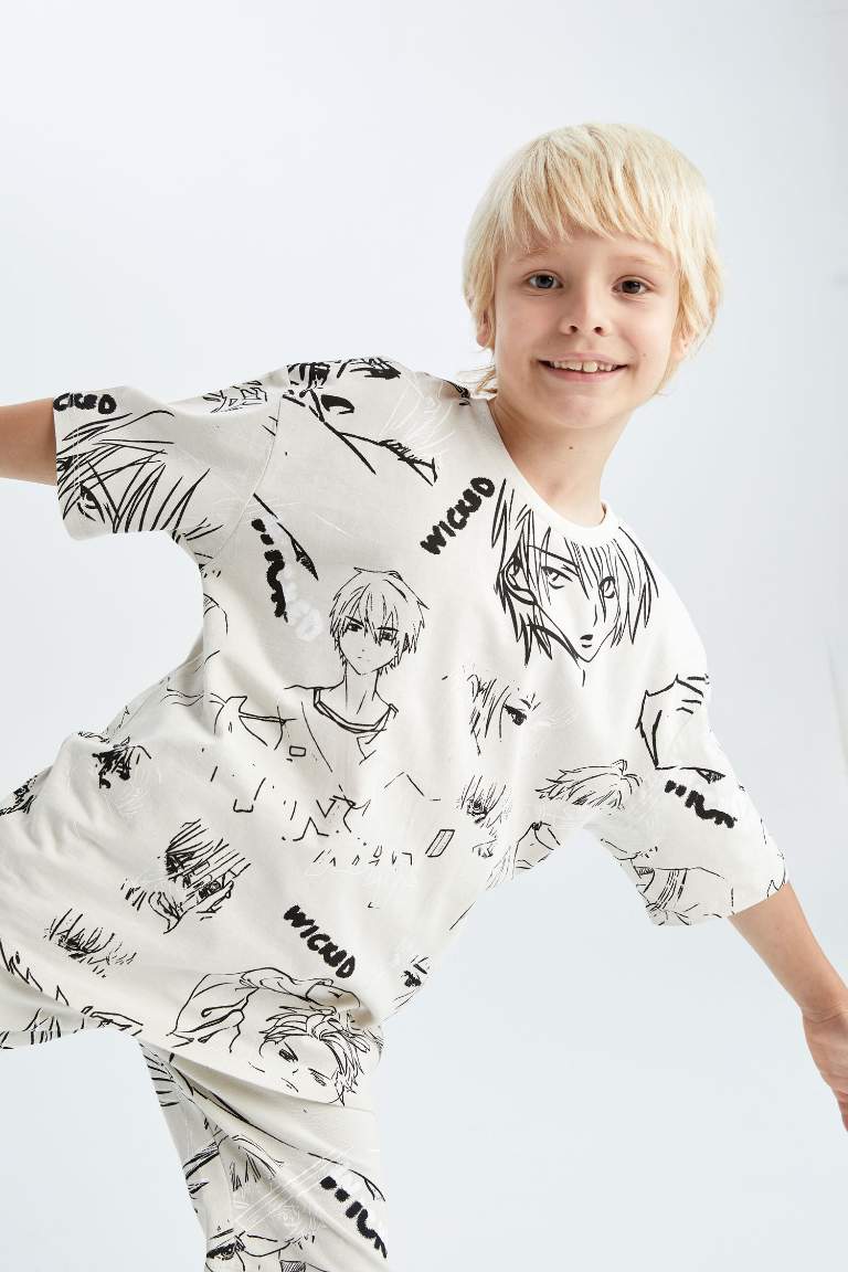 Boy Oversize Fit Short Sleeve Anime Print T-Shirt