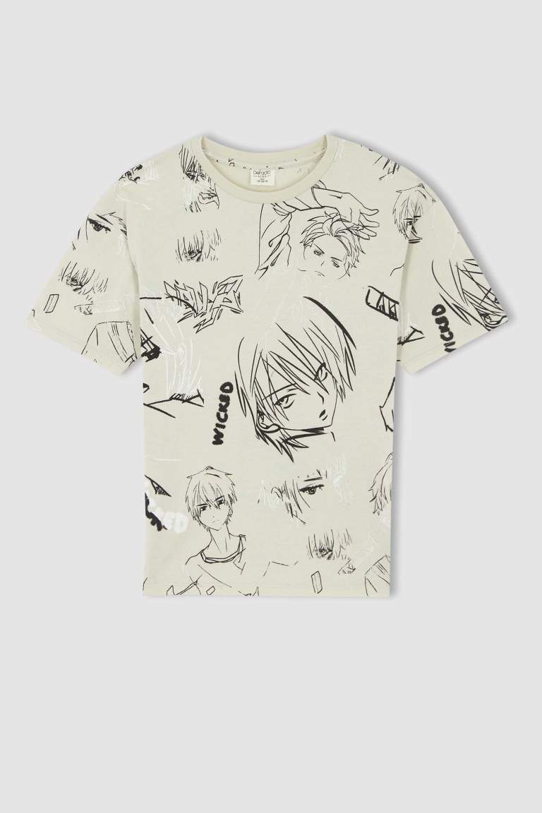 Boy Oversize Fit Short Sleeve Anime Print T-Shirt