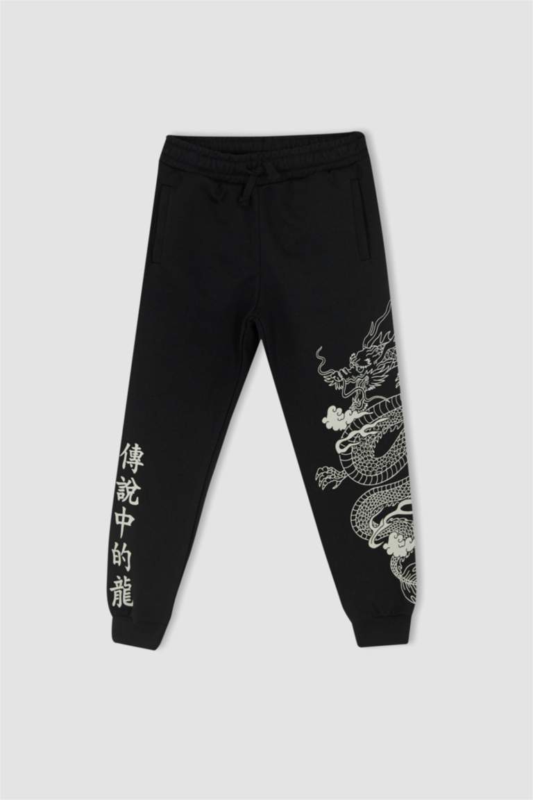 Erkek Çocuk Slim Fit Ejderha Baskı Jogger Eşofman Alt