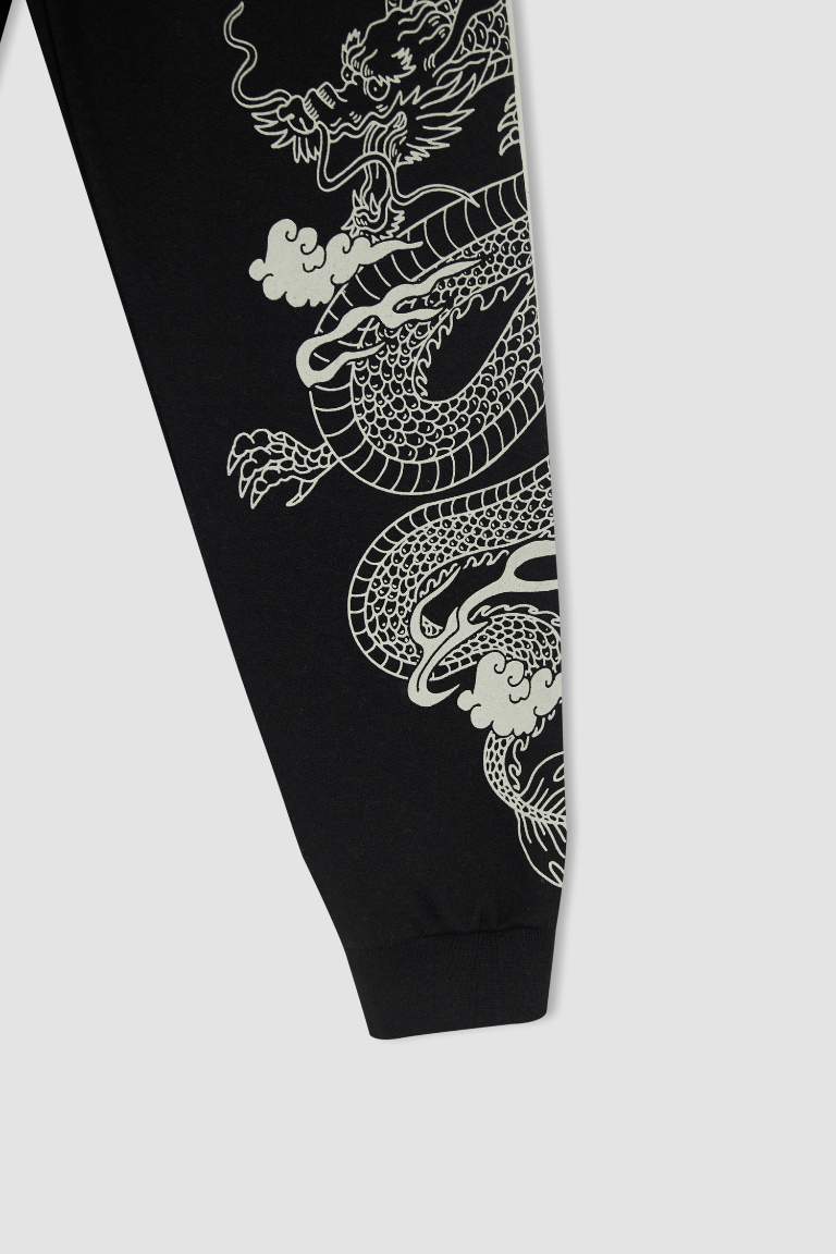Erkek Çocuk Slim Fit Ejderha Baskı Jogger Eşofman Alt