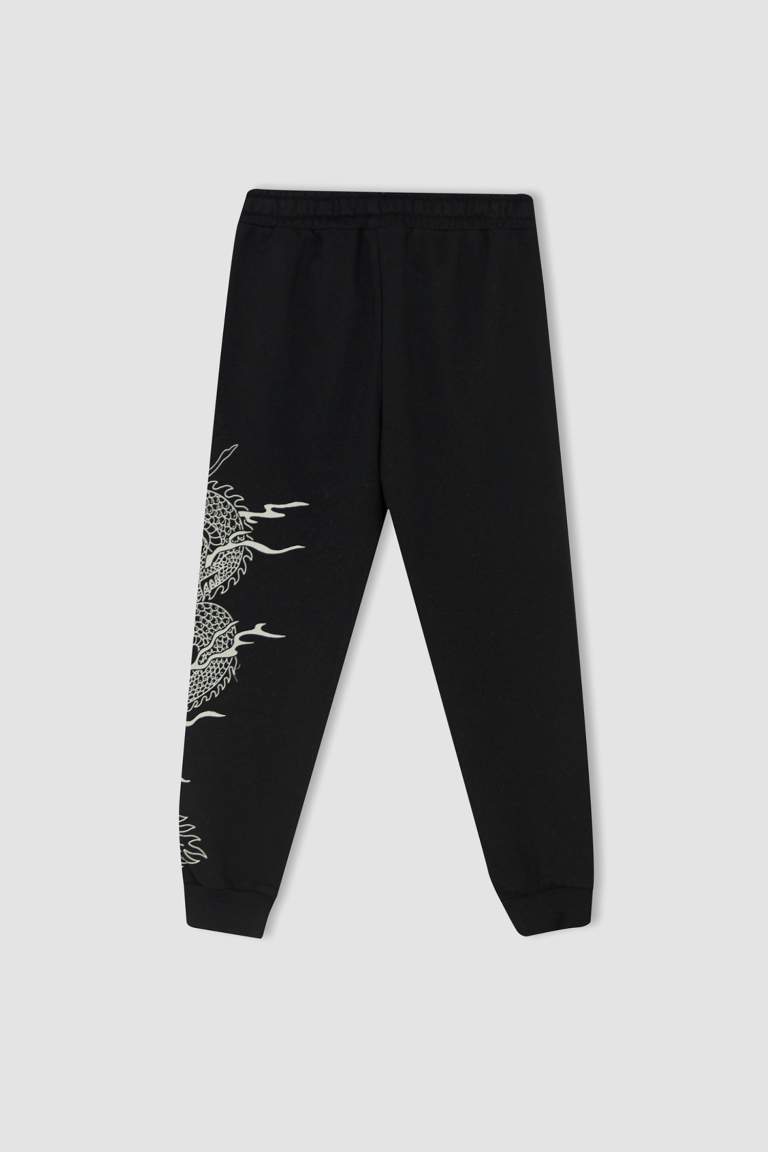 Erkek Çocuk Slim Fit Ejderha Baskı Jogger Eşofman Alt