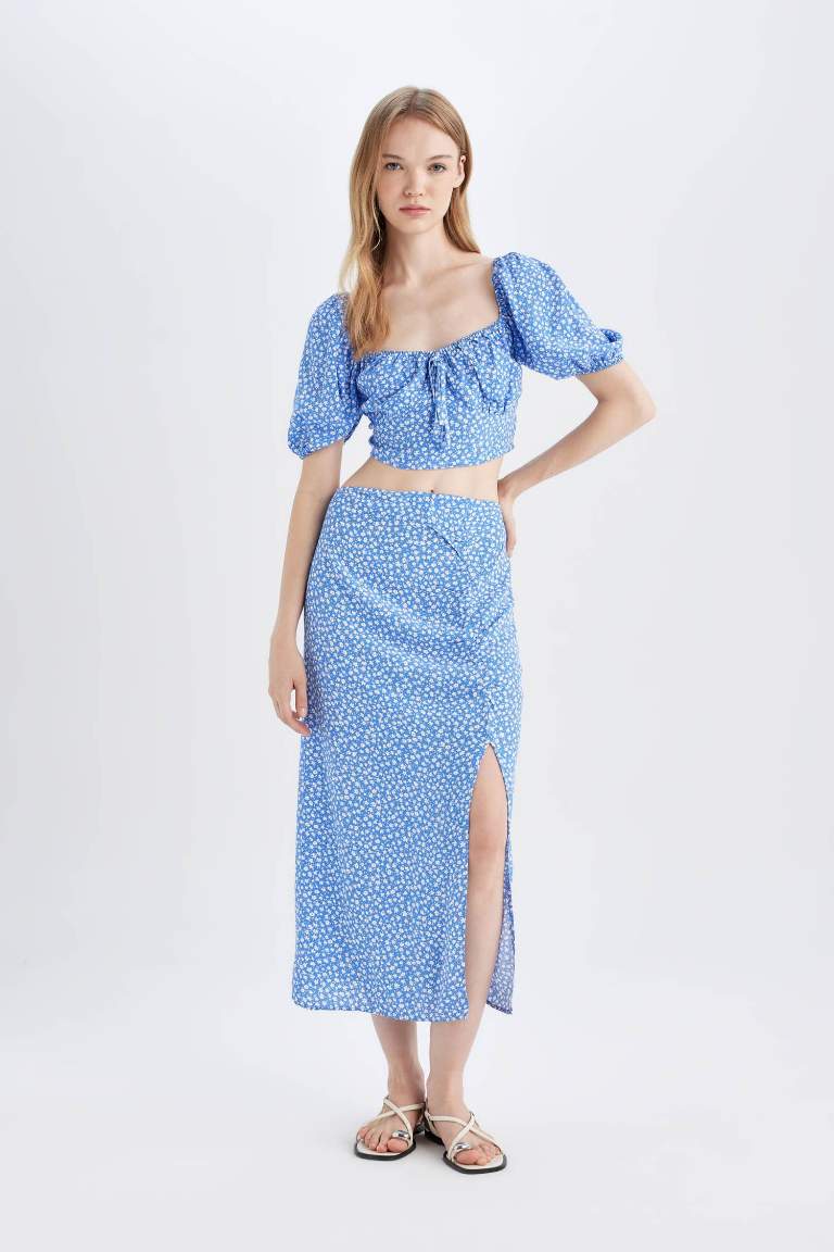 A Cut Printed Midi Skirt