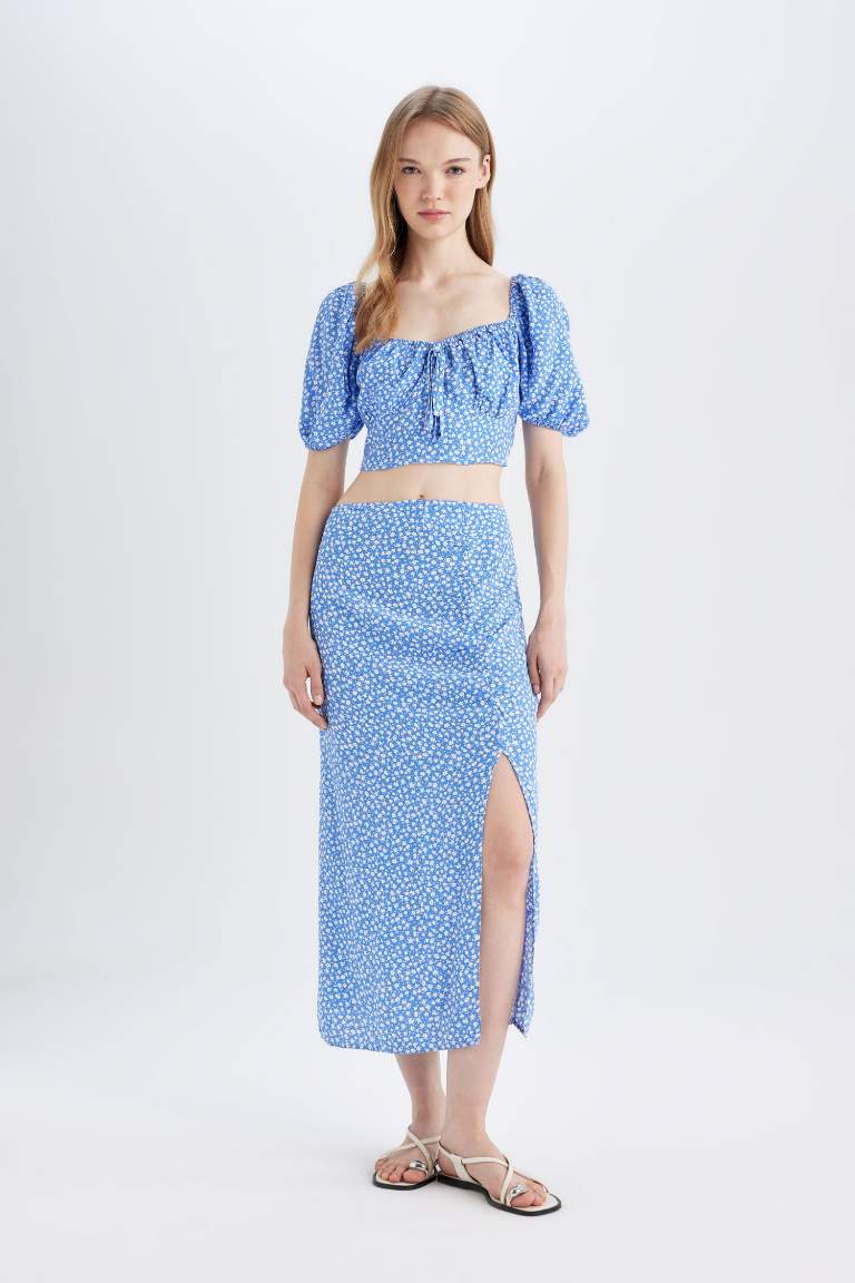 A Cut Printed Midi Skirt