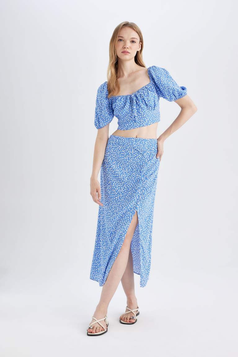 A Cut Printed Midi Skirt