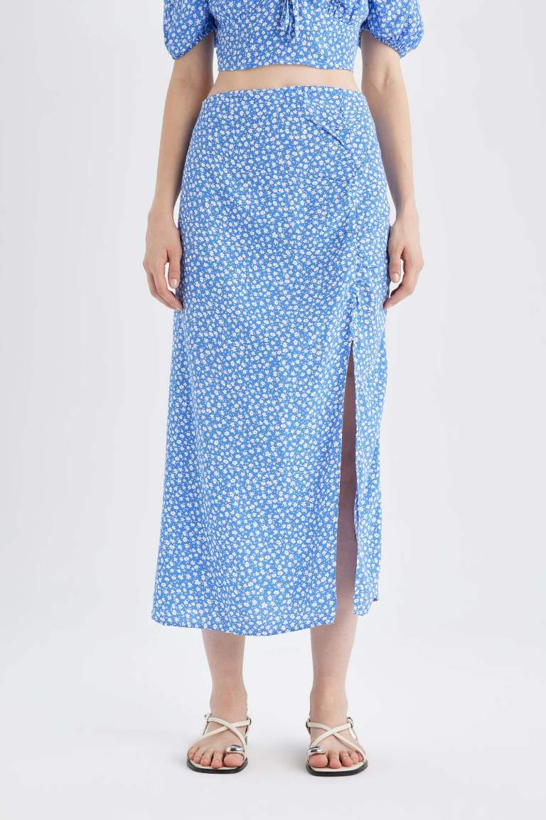 A Cut Printed Midi Skirt