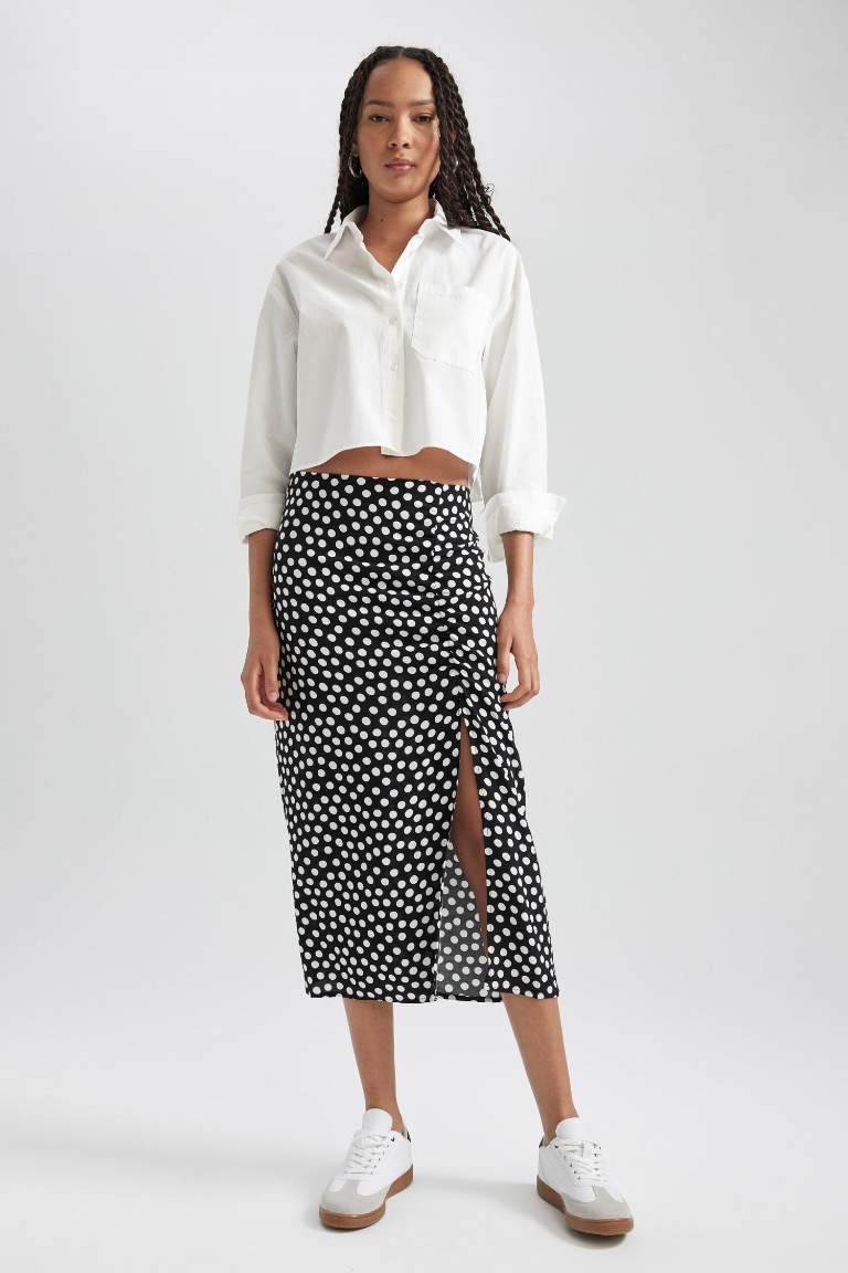 A Cut Printed Midi Skirt