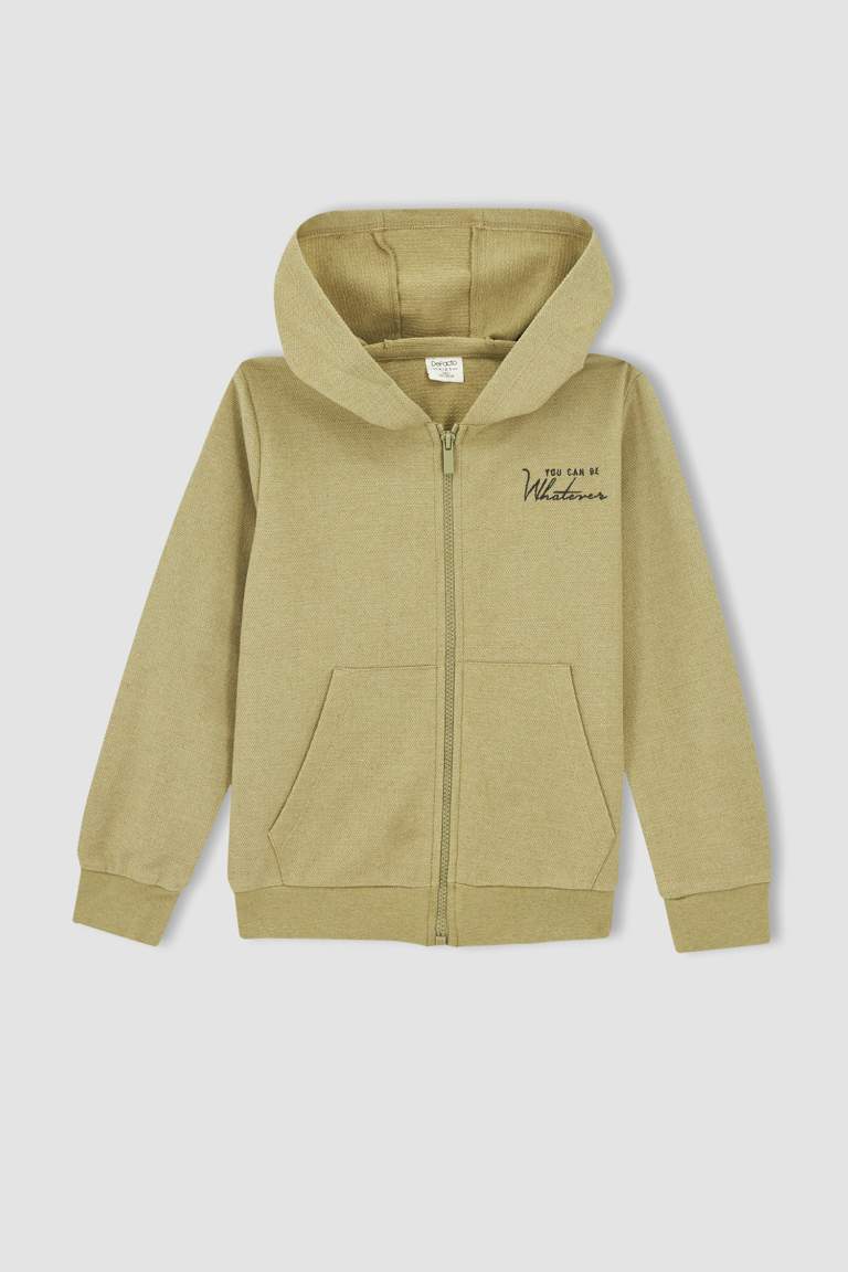 Boy Regular Fit Hooded Kangaroo Pocket Sweat Cardigan