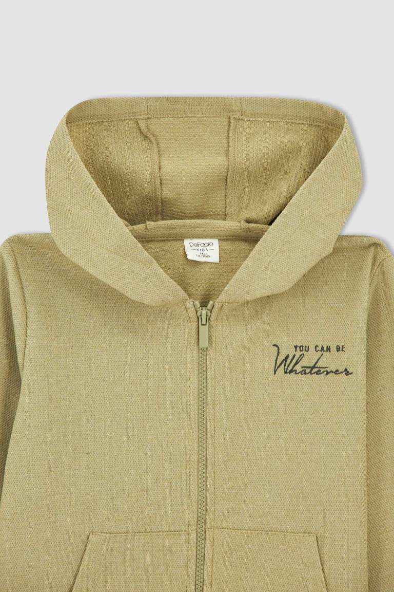 Boy Regular Fit Hooded Kangaroo Pocket Sweat Cardigan