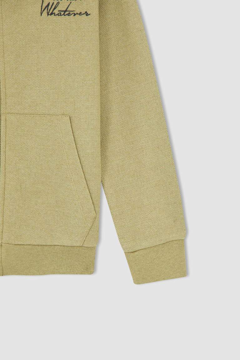Boy Regular Fit Hooded Kangaroo Pocket Sweat Cardigan