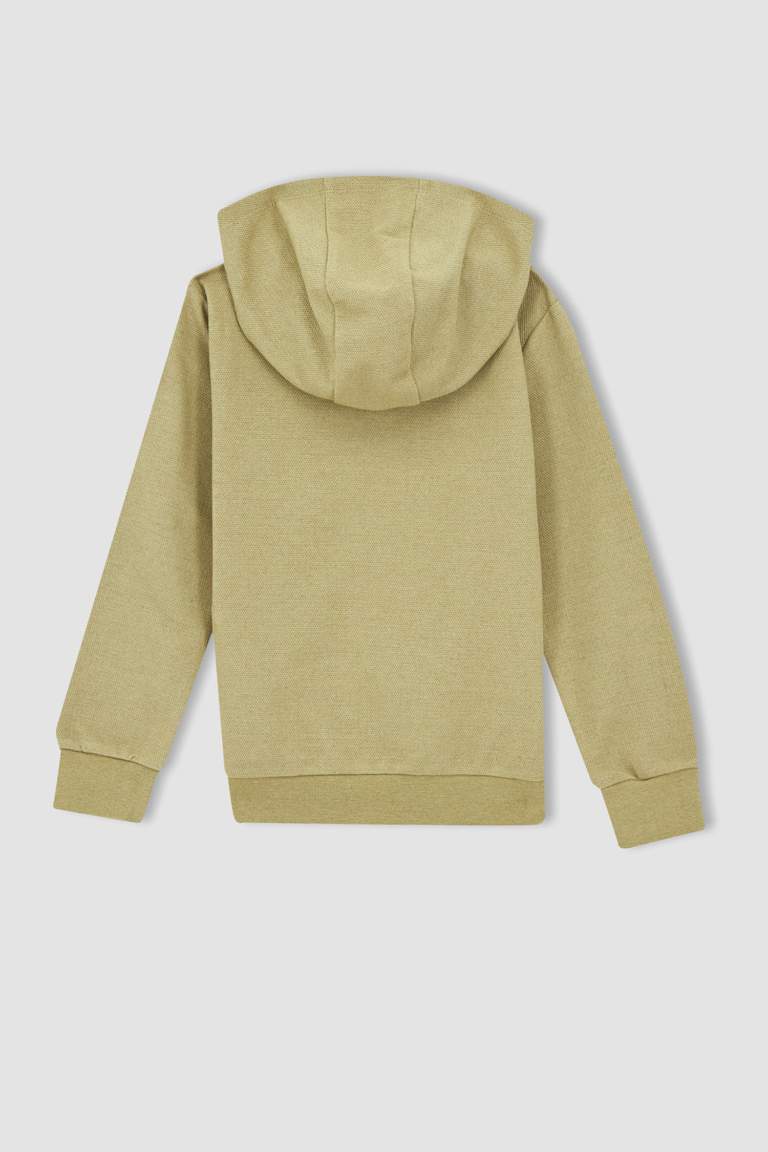 Boy Regular Fit Hooded Kangaroo Pocket Sweat Cardigan