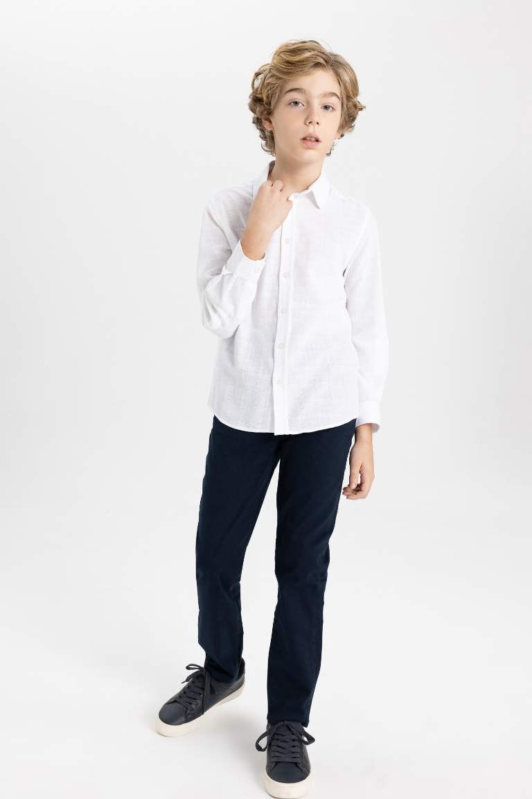 Boy Navy Blue Straight Leg Gabardine Trousers