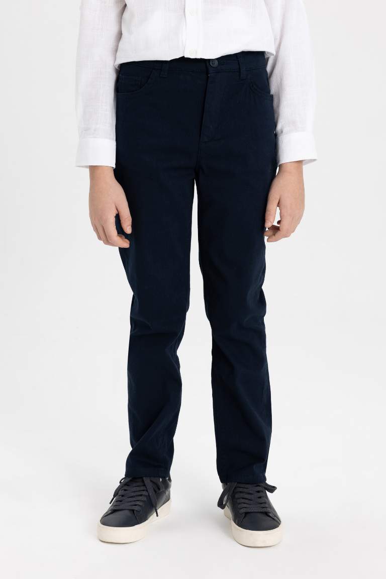 Boy Navy Blue Straight Leg Gabardine Trousers